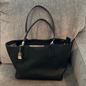 Very Large Coach Elegant Black Tote Bag with Gold Details and Zipper